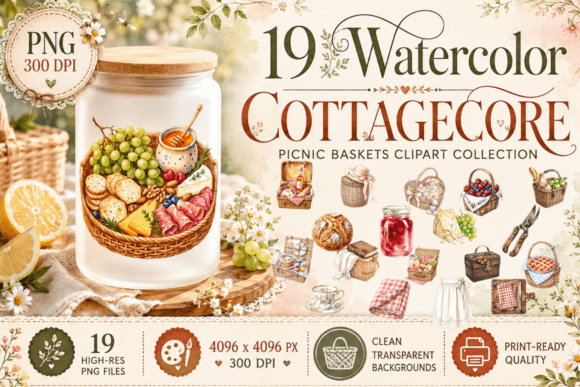 Download Cottagecore Picnic Basket Clipart PNG - Picnic basket Collection